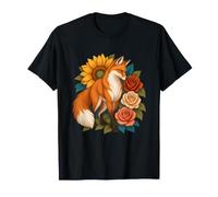 Red Fox Observe Trois Roses T-Shirt
