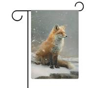Red Fox Sits by The River Drapeau de jardin saisonnier vacances en toile de jute double face Maison cour Drapeaux extérieurs 30,5 x 45,7 cm