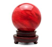 Red Gemstone Crystal Ball with Wooden Base Beautiful Melting Quartz Sphere Home Decoration Fengshui Housewarming Gift,16cm/6.3in