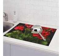 Red Geraniums1 Tapis de séchage à vaisselle pour comptoir de cuisine Tapis de séchage en microfibre absorbant réversible lavable 45,7 x 61 cm Facile à nettoyer pour la décoration de la maison, de la
