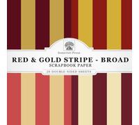 Red & Gold Stripe Scrapbook Paper - Broad: 20 Double-Sided Sheets for Scrapbooking, Junk Journals, Card Making, Decoupage, Origami, Paper Crafts, DIY Projects and Mixed Media