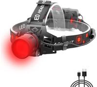 Red Head Lamp, Red Led Headlamps, Hunting Headlamp, Rechargeable Headlamp With Zoomable Red Filter For Hunting, Astronomy, Stargazing, Night Vision