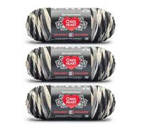 Red Heart Granny Lot de 3 pelotes de laine carrée All in One Granny - Noir colombe - 100% acrylique - #4 peigné (moyen) - 381 m - Pour tricot, crochet et amigurumi