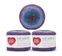 Red Heart Roll with It Sparkle Amethyst - Lot de 3 paquets de 150 g - Mélange acrylique - 4 moyens (peignés) - 500 m - Tricot/crochet