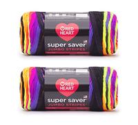 Red Heart Super Saver Fil à tricoter épais à rayures vives - Lot de 2 paquets de 283 g - Acrylique - 4 moyens (peignés) 440 m Pour tricot/crochet