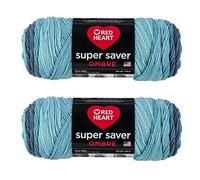 Red Heart Super Saver Jumbo Lot de 2 paquets de 283 g de fil bleu ombré - Acrylique - 4 moyen (peigné) - 450 m - Tricot/crochet