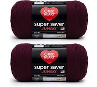 Red Heart Super Saver Jumbo Lot de 2 paquets de 396 g de fil acrylique 4 moyens (peignés) - 700 m - Tricot/crochet