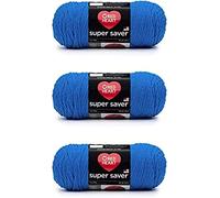 Red Heart Super Saver Lot de 3 pelotes de laine acrylique pour le tricot/crochet, 198 g, n° 4 moyenne (peignée), 333 m, bleu (Delft Blue)
