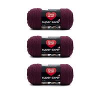 Red Heart Super Saver Lot de 3 pelotes de laine acrylique pour le tricot/crochet, 198 g, n° 4 moyenne (peignée), 333 m, lie-de-vin