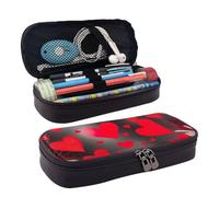 Red Hearts Firework Print Leather Flap Cosmetic Case, Cosmetic Bag, Zipper Storage Bag, Leather Flap Stationery Bag, Black, One Size, Noir , Taille unique
