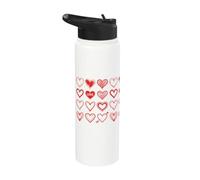 Red Hearts Love Doodle Pattern Cupid Arrow Valentine Stainless Steel Insulated Water Bottle