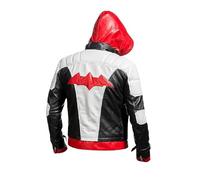 Red Hood Knight Veste de jeu en cuir avec emblème de chauve-souris - Style guerrier vigilant en noir et rouge, 02. Blanc, noir, rouge - Cuir véritable, 4XL