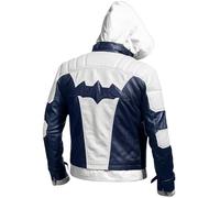 Red Hood Knight Veste de jeu en cuir avec emblème de chauve-souris - Style guerrier vigilant en noir et rouge, 08. Bleu, blanc - Cuir véritable, M