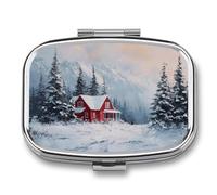 Red House in The Snow Pilulier d'hiver portable à 2 compartiments pour sac à main