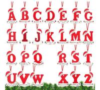 Red Initial Christmas Ornaments 10cm Wooden Letter Pendant with Hat