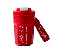 (Red)Insulated Tumbler Vacuum Bottle Female Portable Simple Letters Cola Coffee Cup for Hot & Cold Drinking