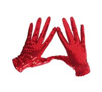 (Red)Internet Celebrity Gloves Fashion Stage Performance Sequins Short Glove Black Silver Red Yellow Blue Shinning Mittens Red