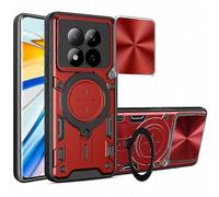 (Red) Kickstand Phone Case for Redmi Note 15 Pro 5G Global, TPU PC Material Cover with Slide Lens Window Protection