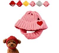 Red Knit Dog Beanie,Puppy Beanie Cap,Winter Dogs Hats,Pet Neck Warmer Scarf Hoodie,Anti-Drop Design,Knit Hats for Dogs & Cats with Ear Holes,for Outdoor Walks & Photos (Pink + Heart,Medium)