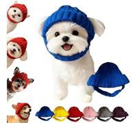 Red Knit Dog Beanie with Ear Flaps, Dog Beanie Hat with Ear Holes, Cute Cozy Pet Knit Hat, Warm Winter Pet Hat for Small Medium Dogs Cats (Blue)