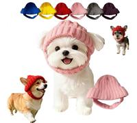 Red Knit Dog Beanie with Ear Flaps - Warm Winter Hat, Red Knit Dog Beanie with Ear Flaps, Reds Cozy Pet Knits Hat, Soft Cute Snood Wrap for Pets, Anti-Drop Design (Pink)