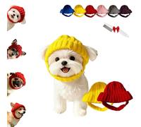 Red Knit Dog Beanie with Ear Flaps - Warm Winter Hat, Soft Knitted Hat Pet Cap, Pet Knitted Snoods with Ears Holes for Cold Weather Outdoor Walks & Photos, Indoor Outdoor Use (Red+Yellow)