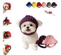 Red Knit Dog Beanie with Ear Flaps - Warm Winter Hat, Soft Knitted Hat Pet Cap, Pet Knitted Snoods with Ears Holes for Cold Weather Outdoor Walks & Photos, Indoor Outdoor Use (Purple+Pink)