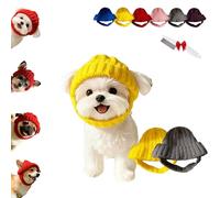 Red Knit Dog Beanie with Ear Flaps - Warm Winter Hat, Soft Knitted Hat Pet Cap, Pet Knitted Snoods with Ears Holes for Cold Weather Outdoor Walks & Photos, Indoor Outdoor Use (Grey+Yellow)