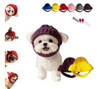 Red Knit Dog Beanie with Ear Flaps - Warm Winter Hat, Soft Knitted Hat Pet Cap, Pet Knitted Snoods with Ears Holes for Cold Weather Outdoor Walks & Photos, Indoor Outdoor Use (Yellow+Purple)