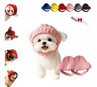 Red Knit Dog Beanie with Ear Flaps - Warm Winter Hat, Soft Knitted Hat Pet Cap, Pet Knitted Snoods with Ears Holes for Cold Weather Outdoor Walks & Photos, Indoor Outdoor Use (Pink-2PC)