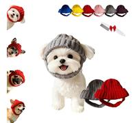 Red Knit Dog Beanie with Ear Flaps - Warm Winter Hat, Soft Knitted Hat Pet Cap, Pet Knitted Snoods with Ears Holes for Cold Weather Outdoor Walks & Photos, Indoor Outdoor Use (Red+Grey)
