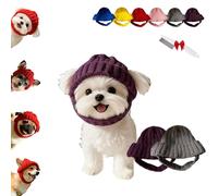 Red Knit Dog Beanie with Ear Flaps - Warm Winter Hat, Soft Knitted Hat Pet Cap, Pet Knitted Snoods with Ears Holes for Cold Weather Outdoor Walks & Photos, Indoor Outdoor Use (Grey+Purple)