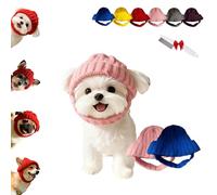 Red Knit Dog Beanie with Ear Flaps - Warm Winter Hat, Soft Knitted Hat Pet Cap, Pet Knitted Snoods with Ears Holes for Cold Weather Outdoor Walks & Photos, Indoor Outdoor Use (Blue+Pink)