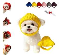 Red Knit Dog Beanie with Ear Flaps - Warm Winter Hat, Soft Knitted Hat Pet Cap, Pet Knitted Snoods with Ears Holes for Cold Weather Outdoor Walks & Photos, Indoor Outdoor Use (Yellow)
