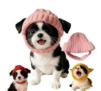 Red Knit Dog Beanie with Ear Flaps - Warm Winter Hat, Soft Wool Pet Cap with Ear Holes, Windproof for Cold Weather, Fits Small/Medium Dogs & Cats, Outdoor Walks & Photos (Pink)