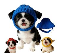 Red Knit Dog Beanie with Ear Flaps - Warm Winter Hat, Soft Wool Pet Cap with Ear Holes, Windproof for Cold Weather, Fits Small/Medium Dogs & Cats, Outdoor Walks & Photos (Blue)