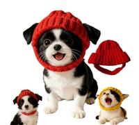Red Knit Dog Beanie with Ear Flaps - Warm Winter Hat, Soft Wool Pet Cap with Ear Holes, Windproof for Cold Weather, Fits Small/Medium Dogs & Cats, Outdoor Walks & Photos (Red)