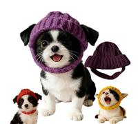 Red Knit Dog Beanie with Ear Flaps - Warm Winter Hat, Soft Wool Pet Cap with Ear Holes, Windproof for Cold Weather, Fits Small/Medium Dogs & Cats, Outdoor Walks & Photos (Purple)