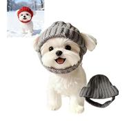 Red Knit Dog Beanie with Ear Flaps - Warm Winter Hat, Stretchy Knit Soft Ear Flaps Beanie, Cute Puppy Ear Warmer Neck Scarf, Cold Weather Dog Hat for Daily Wear & Party Gift (Gray)