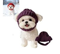 Red Knit Dog Beanie with Ear Flaps - Warm Winter Hat, Stretchy Knit Soft Ear Flaps Beanie, Cute Puppy Ear Warmer Neck Scarf, Cold Weather Dog Hat for Daily Wear & Party Gift (Purple)