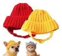 Red Knit Dog Beanie with Ear Flaps - Warm Winter Hat, Stretchy Knit Soft Ear Flaps Beanie, Dog New Year Knitted Hat, for Small & Medium Dogs & Cats Cold Weather Outdoor (Red+Yellow)