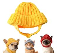 Red Knit Dog Beanie with Ear Flaps - Warm Winter Hat, Stretchy Knit Soft Ear Flaps Beanie, Dog New Year Knitted Hat, for Small & Medium Dogs & Cats Cold Weather Outdoor (Yellow)