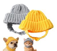 Red Knit Dog Beanie with Ear Flaps - Warm Winter Hat, Stretchy Knit Soft Ear Flaps Beanie, Dog New Year Knitted Hat, for Small & Medium Dogs & Cats Cold Weather Outdoor (Gray+Yellow)