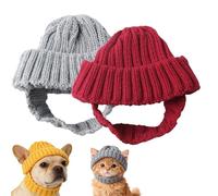 Red Knit Dog Beanie with Ear Flaps - Warm Winter Hat, Stretchy Knit Soft Ear Flaps Beanie, Dog New Year Knitted Hat, for Small & Medium Dogs & Cats Cold Weather Outdoor (Gray+Darkred)