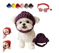 Red Knit Dog Beanie with Ear Flaps, Warm Winter Pet Hat for Small Dogs and Cats, Cozy Stretchy Pet Knit Hat and Flexible Fit, Funny Warm Knitting Wool Hats with Ear Holes for Cold Weather (Purple)