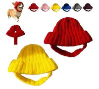 Red Knit Dog Beanie with Ear Flaps, Washable Soft Stretchy Puppy Crocheted Cap, Warm Cozy Winter Headband Pets Hat, for Indoor Outdoor Cold Weather Use