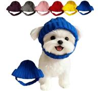 Red Knit Dog Beanie with Ear Flaps,Winter Warm Knitted Pet Hat,Cute Pet Snood Warmer Hats with Ears Holes,Christmas Stretchy Ear Cover Cap for Dogs,Soft Puppy Neck Scarf Decoration Cloth (Blue)