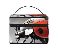 Red Ladybug Trousse de maquillage de voyage - Organiseur de toilette portable avec compartiments zippés pour pinceaux, bouteilles et soins de la peau