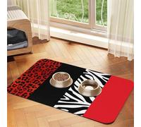 Red Leopard and Zebra Animal,Waterproof Pet Feeding Mat,PU Leather Placemats for Cat Dog Water Bowl,Food Mats,30x45cm
