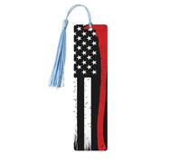 Red Line Marque-page en bois avec drapeau des États-Unis pour amateurs de livres et pompons Accessoires de lecture Club Party